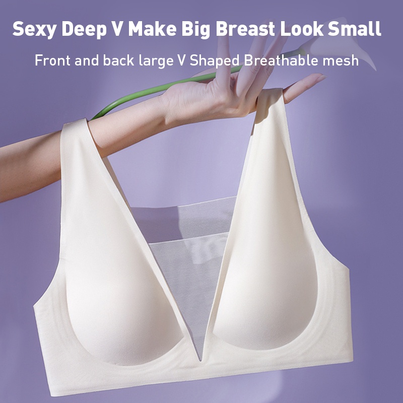 Seamless Sexy Sleep Bras One Piece Deep V Breathable Mesh Naked Feeling Vest VEIMIA
