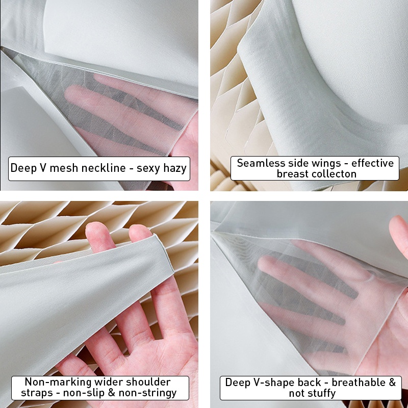 Ultra Thin Seamless Sexy Sleep Bras Deep V Breathable Mesh Naked Feeling Vest VEIMIA