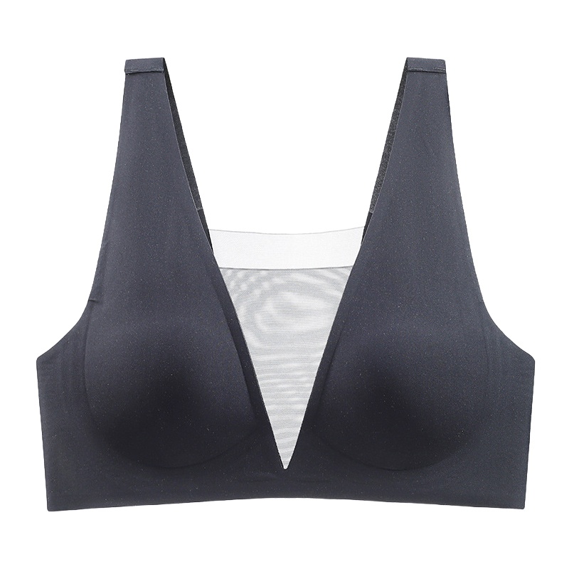 Black Ultra Thin Seamless Sexy Sleep Bra One Piece Deep V Breathable Mesh Naked Feeling Vest VEIMIA