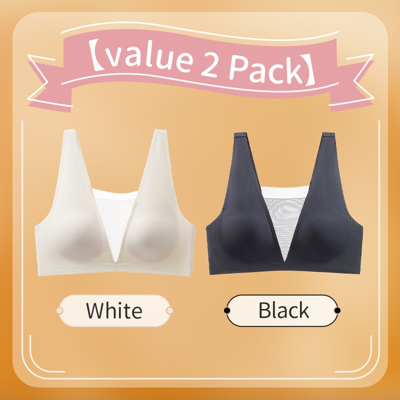 2 Pieces Ultra Thin Seamless Sexy Sleep Bra One Piece Deep V Breathable Mesh Naked Feeling Vest VEIMIA