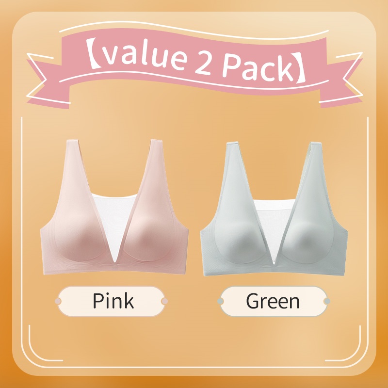 2 Pieces Ultra Thin Seamless Sexy Sleep Bra One Piece Deep V Breathable Mesh Naked Feeling VEIMIA