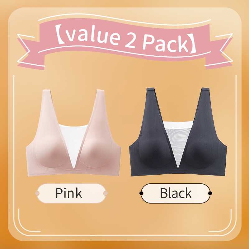 2 Pieces Ultra Thin Seamless Sexy Sleep Bra One Piece Deep V Breathable Mesh Vest VEIMIA