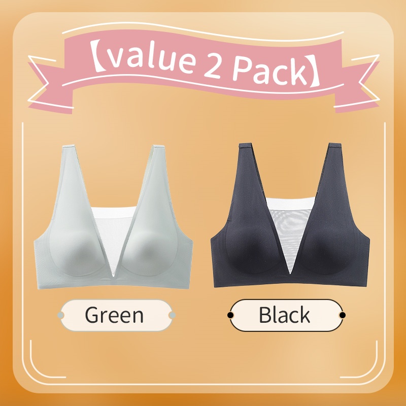 2 Pieces Ultra Thin Seamless Sexy Sleep Bra One Piece Deep V Breathable Mesh VEIMIA