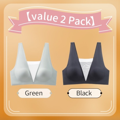 2 Pieces Ultra Thin Seamless Sexy Sleep Bra One Piece Deep V Breathable Mesh VEIMIA