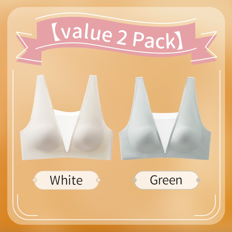 2 Pieces Ultra Thin Seamless Sexy Sleep Bras One Piece Deep V Breathable Mesh Naked Feeling Vest VEIMIA