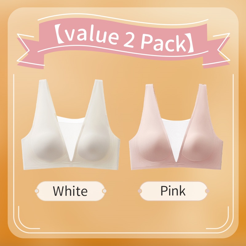 2 Pieces Ultra Thin Seamless Sexy Sleep Bra One Piece Deep V Mesh Naked Feeling Vest VEIMIA