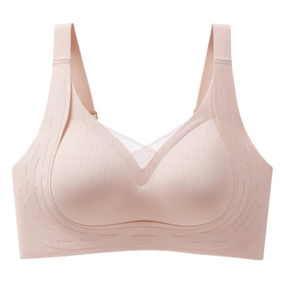 Soft Beige Seamless Anti-sagging Wireless Bras Cross Lace Lift Up And Support Round Breast Shape For Women VEIMIA
