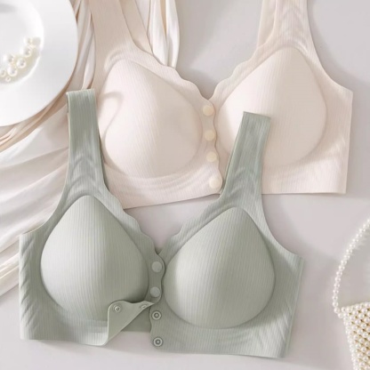 Experience Cloud-like Comfort and Easy Wear Seamless Front Closure Bra Beige and Green Color VEIMIA