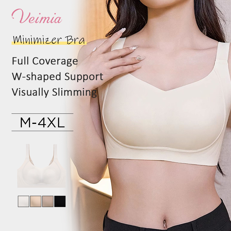 Ultra Thin Seamless Plus Size Minimizing Bra W-shaped Support Prevent Sagging Smooth Back Fat VEIMIA