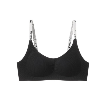 Black Seamless Wireless Bra Stylish Shoulder Strap Comfort Support To Create Rounded Bust VEIMIA