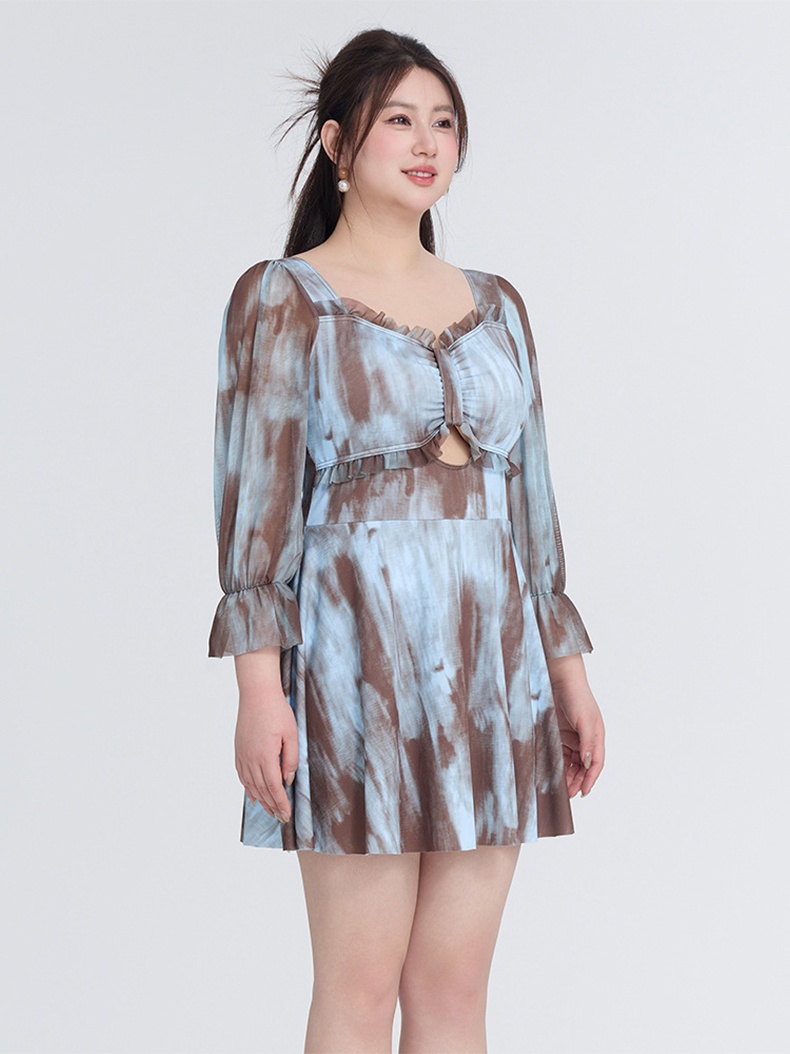 Trendy Long Sleeve One-piece Swim Dress For Slimming VEIMIA