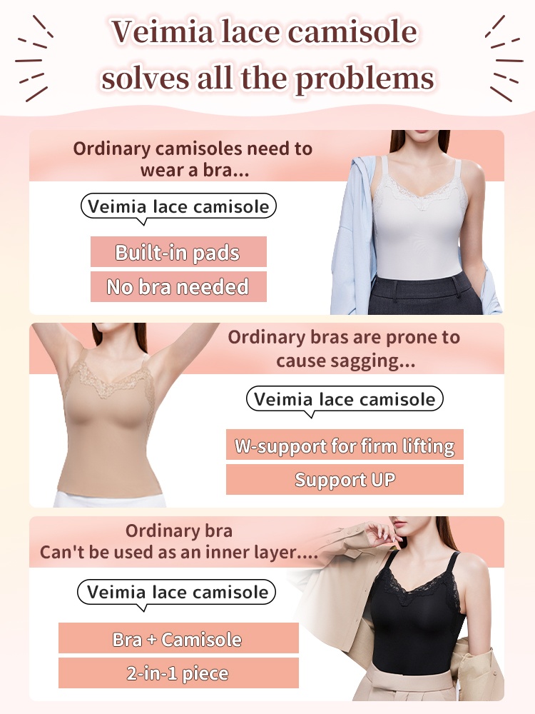 Bra-free Camisole With Elegant Lace ​​Designs​​, Seamless ​​Supports​​ & Flattering Lift For Natural ​​Shapes​​ VEIMIA