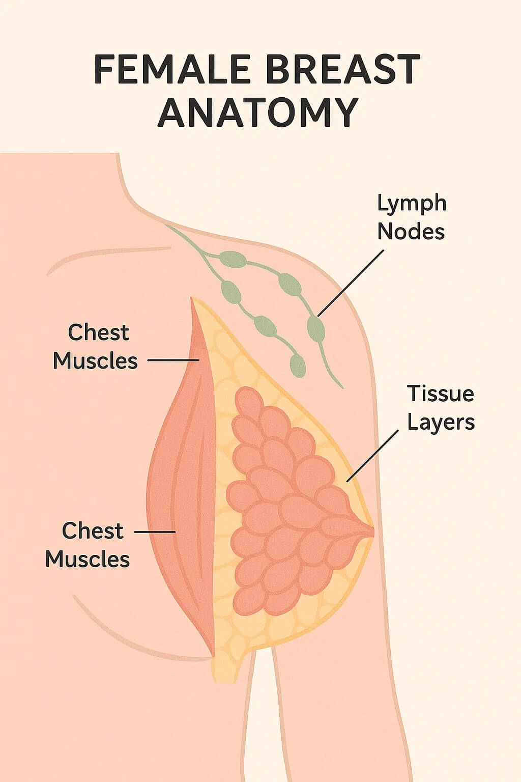 VEIMIA Simple breast anatomy diagram showing tissue areas affected by gentle breast massage