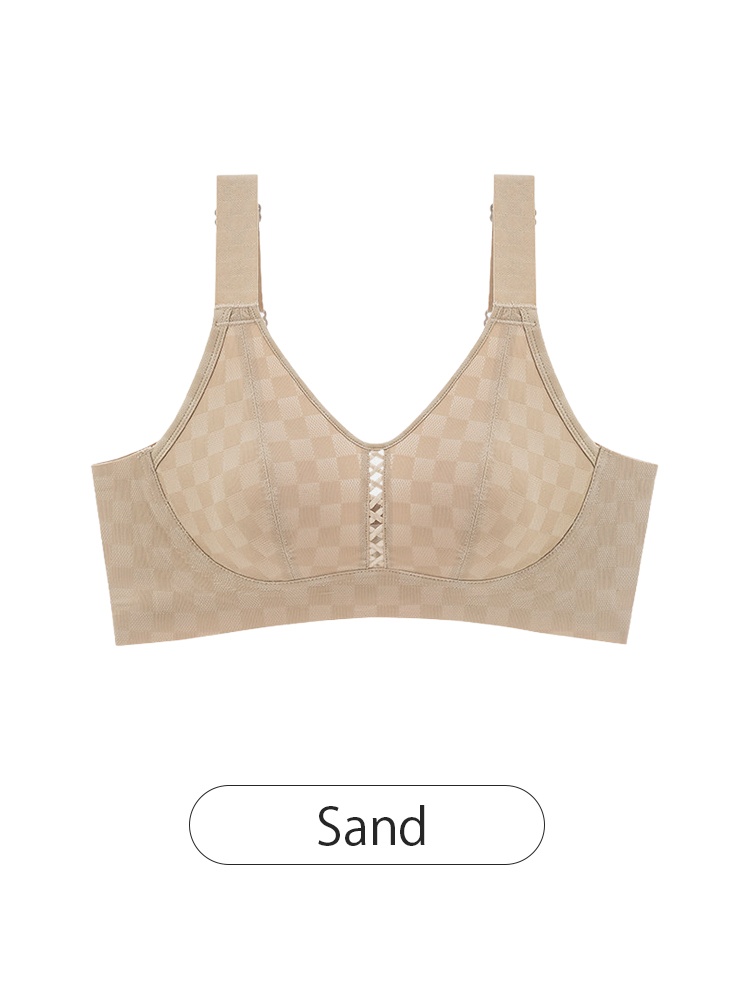 Sand breezy minimizer bra front view with check textured cups VEIMIA