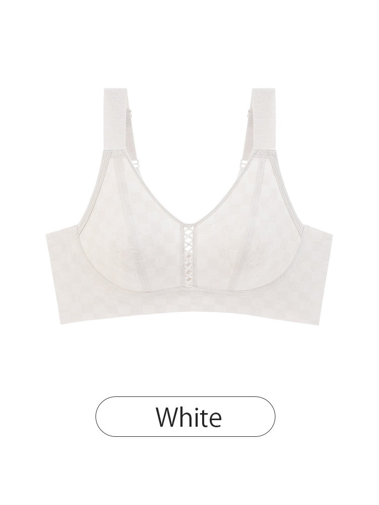 White breezy minimizer bra front view with check textured cups VEIMIA