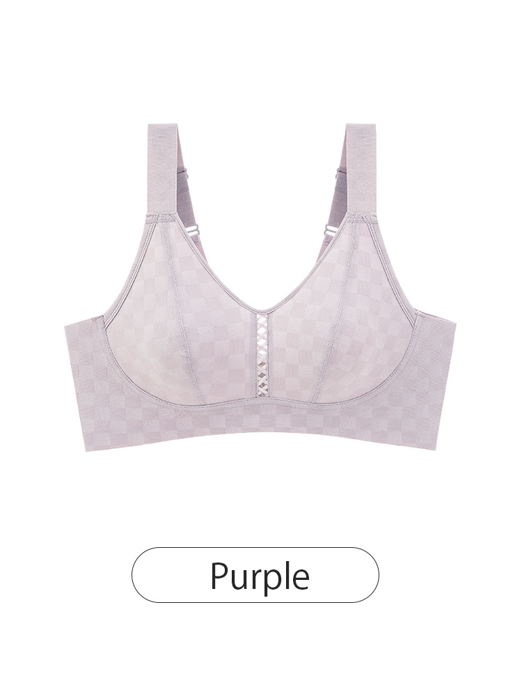 Purple breezy minimizer bra front view with check textured cups VEIMIA