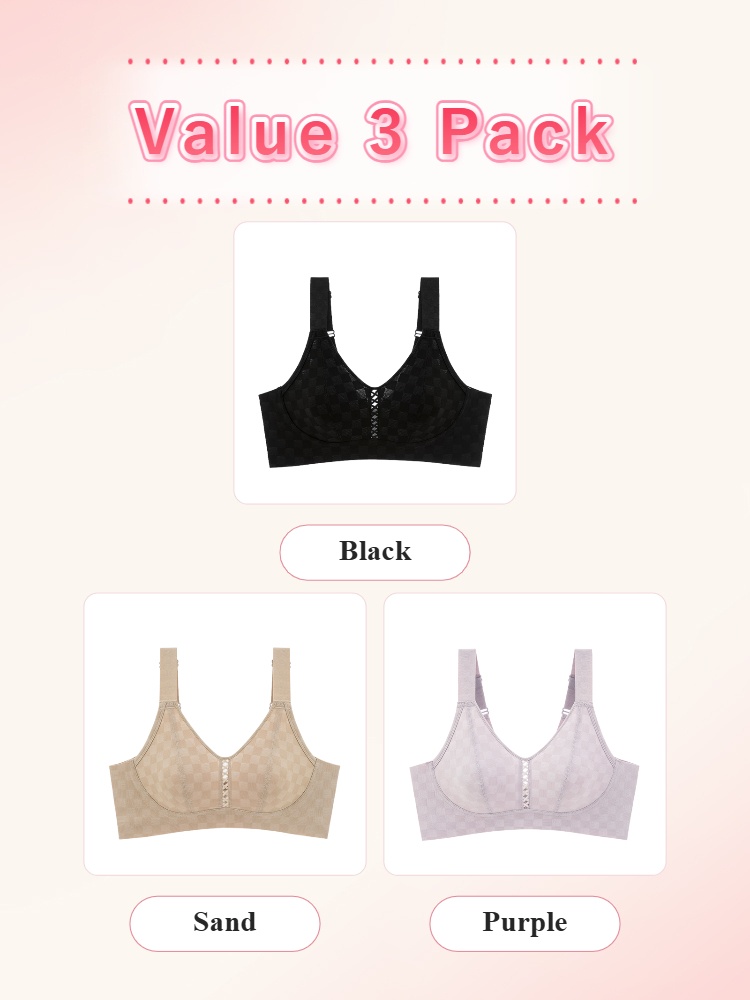 Value 3 pack minimizer bras in black sand and purple VEIMIA