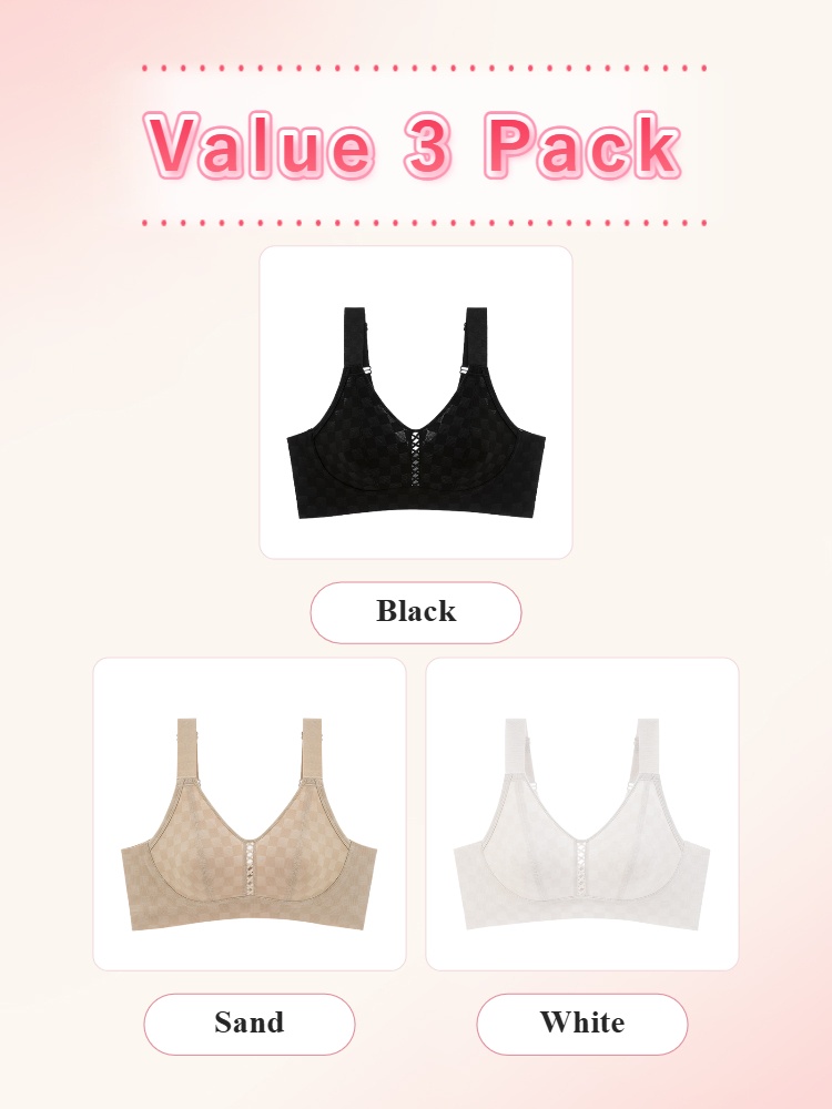 Value 3 pack minimizer bras in black sand and white VEIMIA