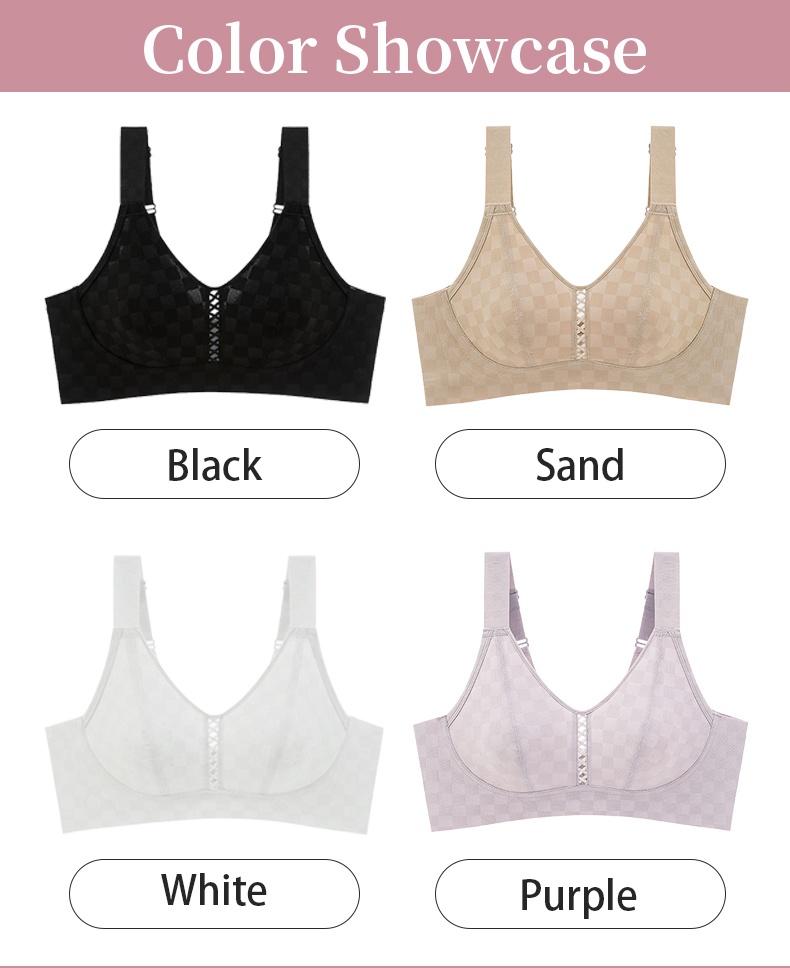 Color showcase for black sand white and purple minimizer bras VEIMIA