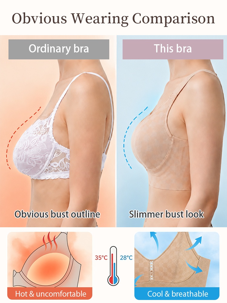 Ordinary bra versus VEIMIA minimizer bra side profile comparison