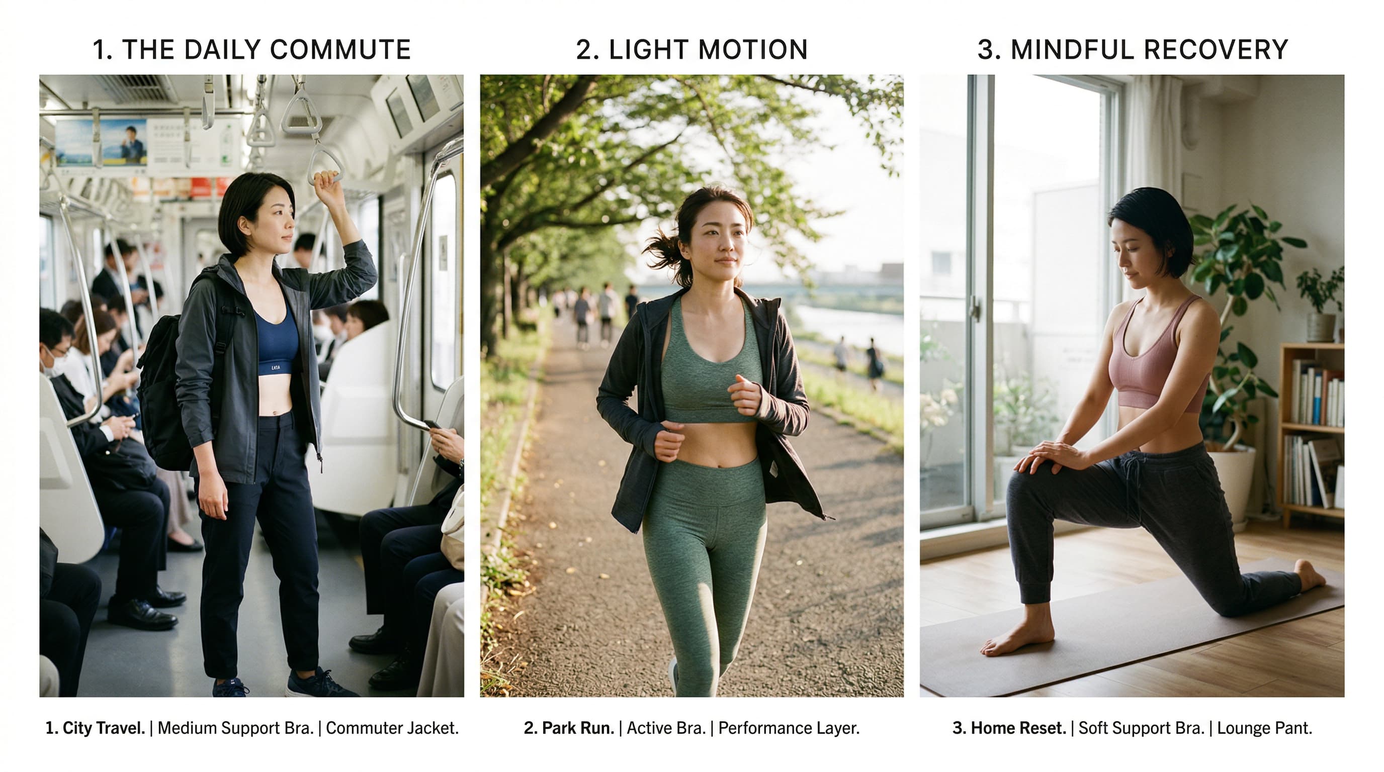 VEIMIA 無痕內衣褲與運動內搭衣搭配示意圖