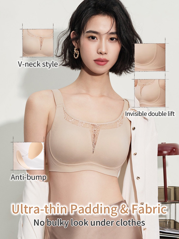 Classic Minimizer Bra Ultra-thin Paddings With Invisible Double Lift, Available In Lace & Meshes Neckline VEIMIA
