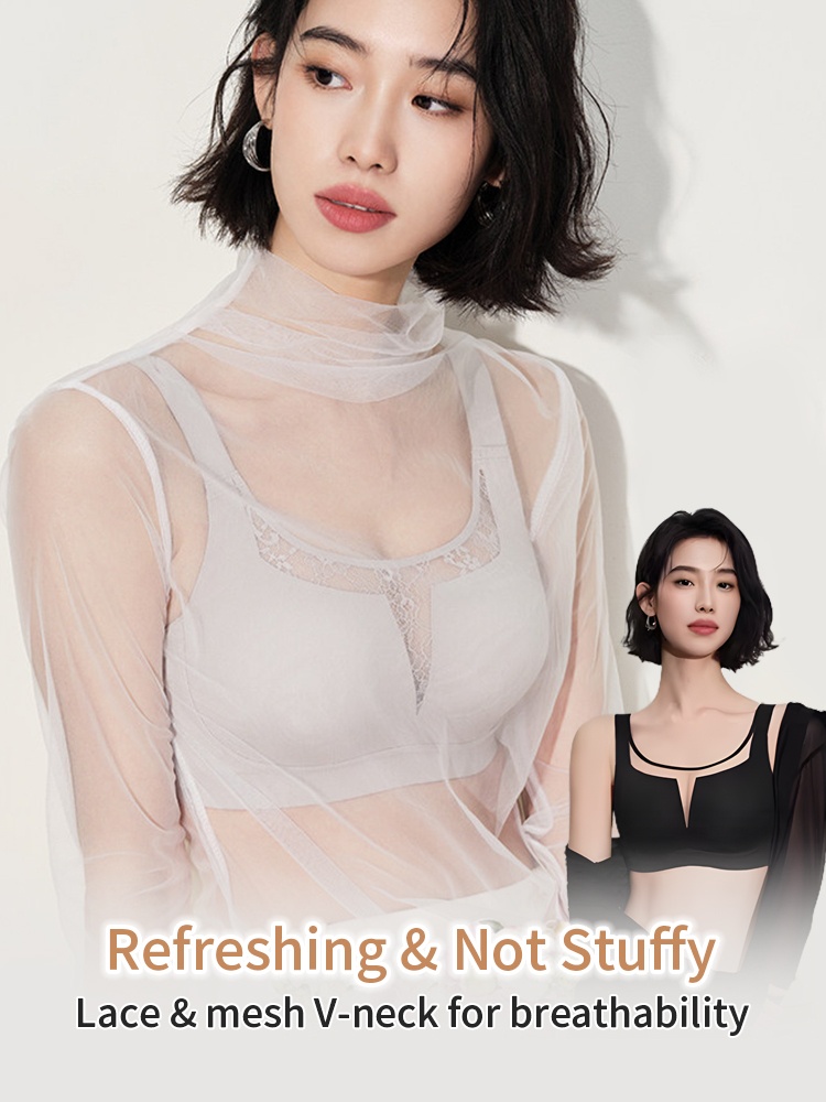 Classic Minimizer Bra Ultra-thin Paddings With Invisible Double Lifts, Available In Lace & Mesh Neckline VEIMIA