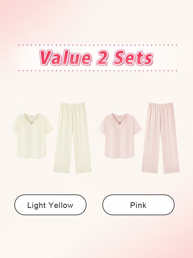 Value 2 sets graphic showing light yellow and pink pajama set combination - VEIMIA