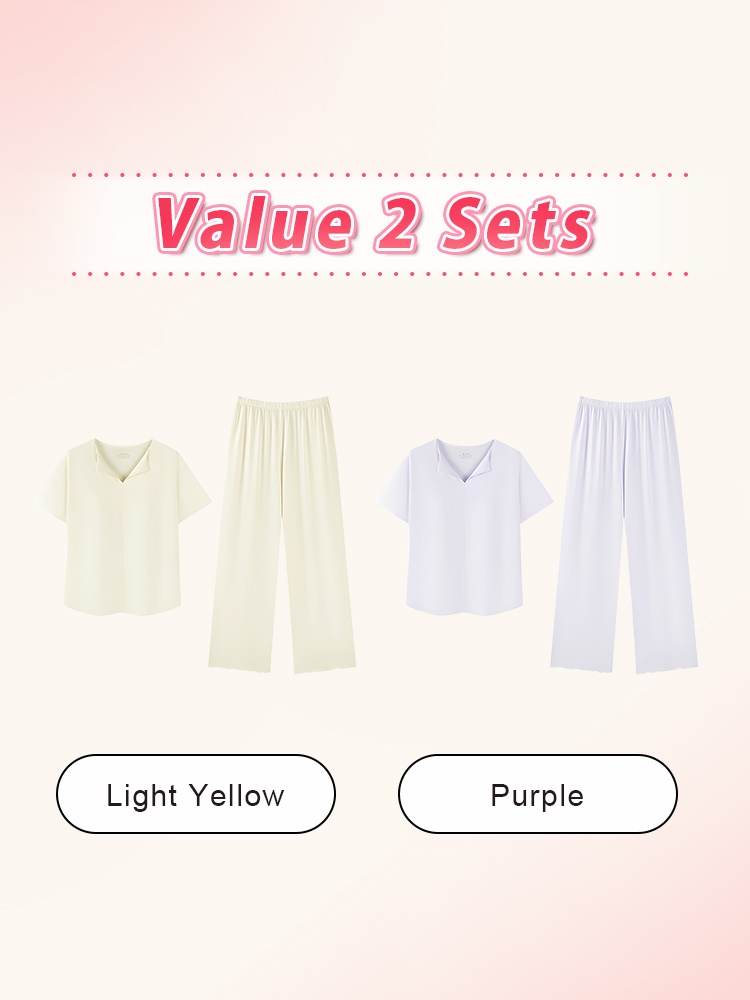 Value 2 sets graphic showing light yellow and purple pajama set combination - VEIMIA
