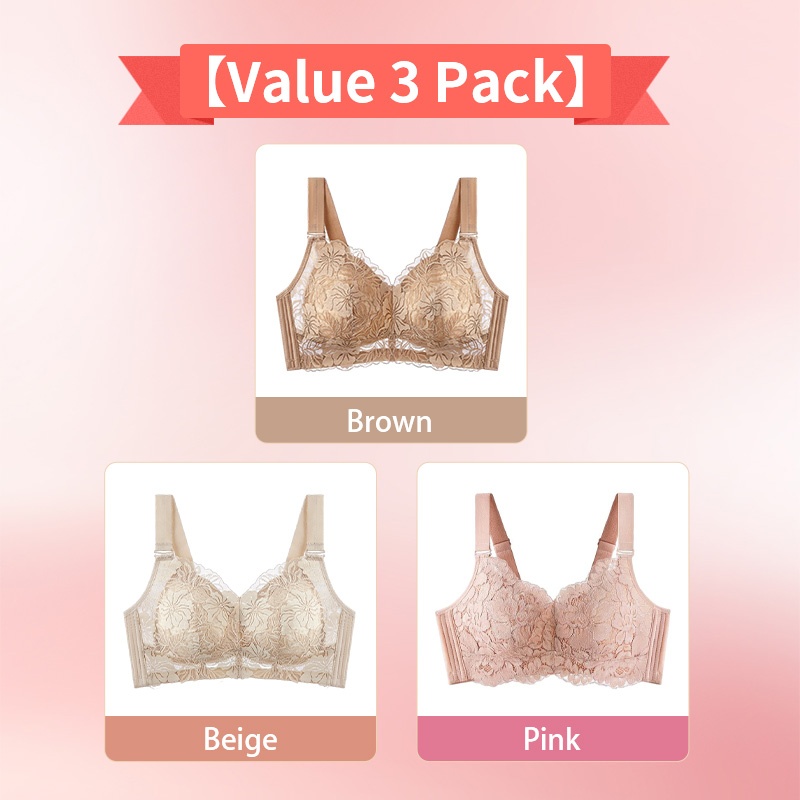 Brown And Beige And Pink Colors of Comfortable Lace Minimizer Bra- Wireless & Seamless Stable Full Coverage Design With Adjustable Wide Straps VEIMIA