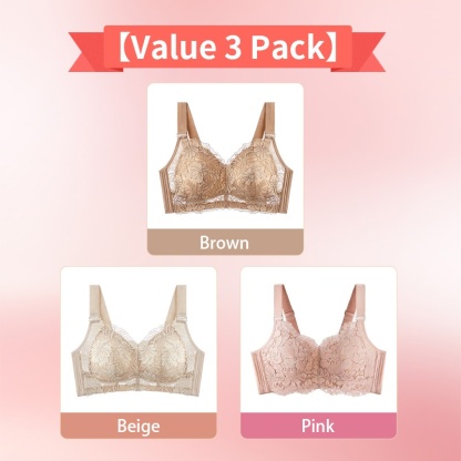 Brown And Beige And Pink Colors of Comfortable Lace Minimizer Bra- Wireless & Seamless Stable Full Coverage Design With Adjustable Wide Straps VEIMIA