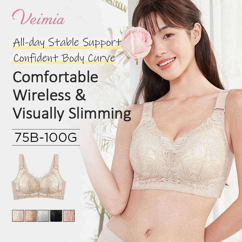 Comfortable Lace Minimizer Bra- Wireless & Seamless Stable Full Coverage Design With Adjustable Wide Straps VEIMIA
