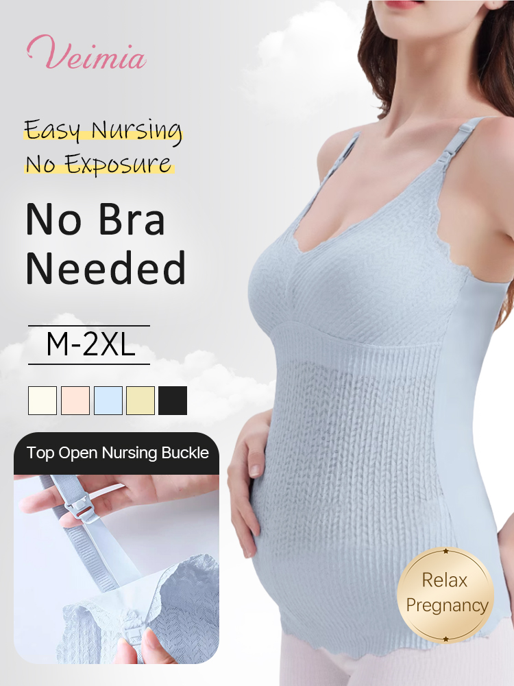 Comfortable Nursing Clothes No Bra Needed Camis, Easy Nursing With Top Open Buckles, Fixed 3D Pads For Extra Breasts Milk-engorgement Space VEIMIA