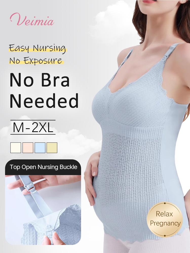 Comfortable Nursing Clothes No Bra Needed Camis, Easy Nursing With Top Open Buckles, Fixed 3D Pads For Extra Breasts Milk-engorgement Space VEIMIA