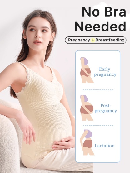 Comfortable Nursing Clothes No Bra Needed Cami, Easy Nursing With Top Open Buckles, Fixed 3D Pad For Extra Breasts Milk-engorgement Space VEIMIA