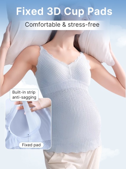 Comfortable Nursing Clothes No Bra Needed Camis, Easy Nursing With Top Open Buckle, Fixed 3D Pads For Extra Breasts Milk-engorgement Space VEIMIA