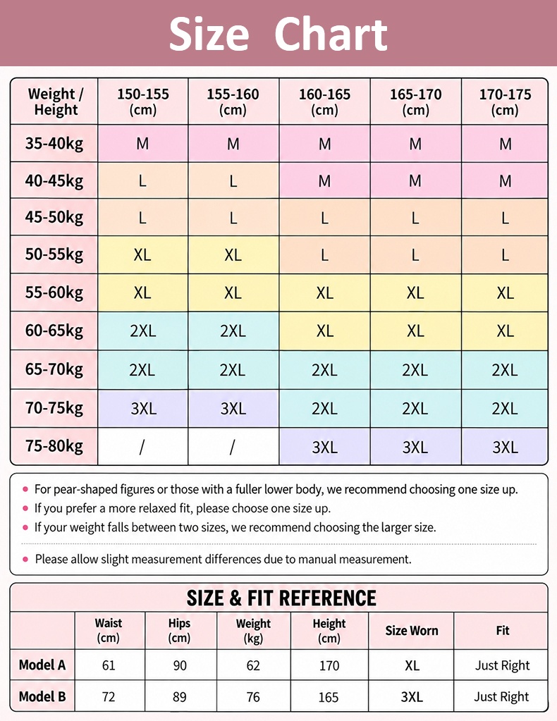 Bodysuit size chart with height weight waist and hip fit reference VEIMIA