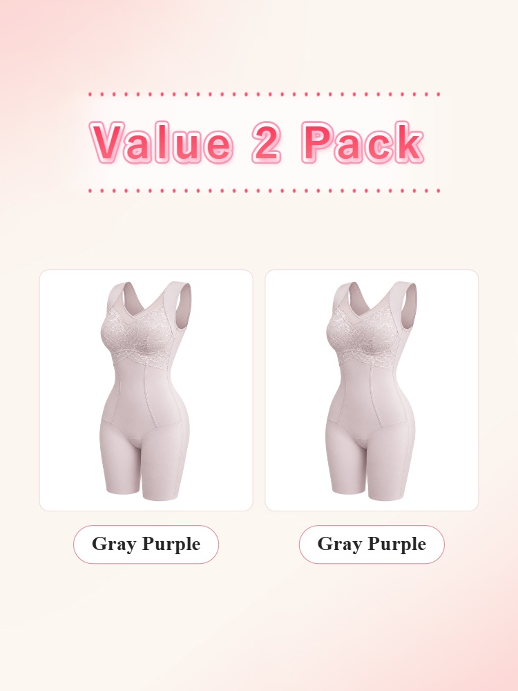 Two pack gray purple shaping bodysuits displayed side by side VEIMIA