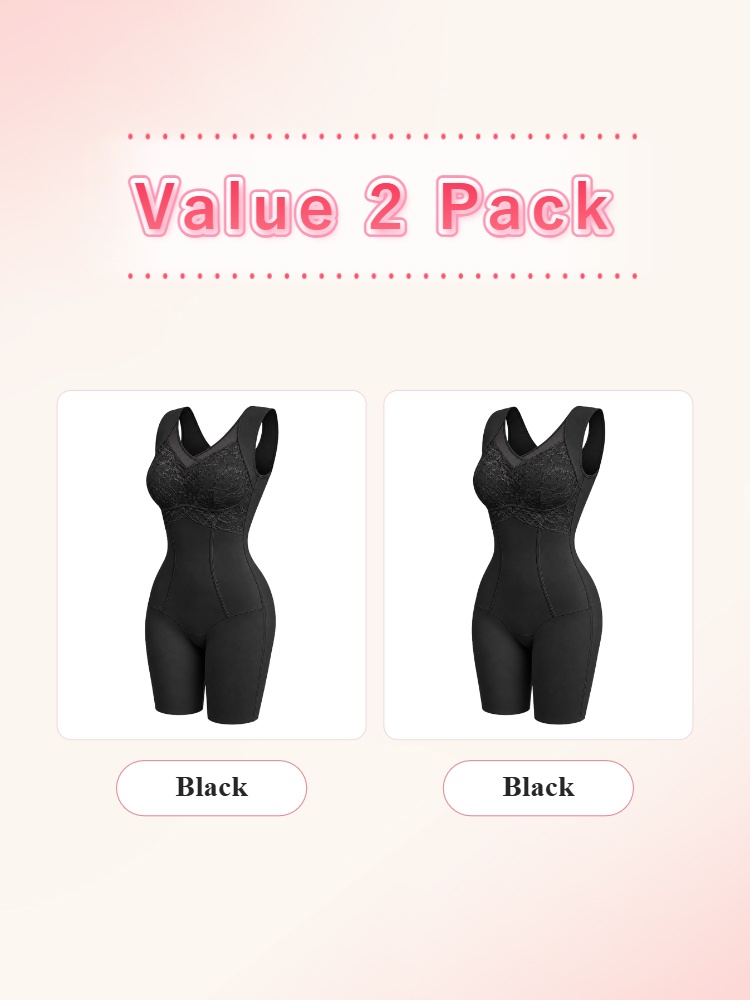 Two pack black shaping bodysuits displayed side by side VEIMIA
