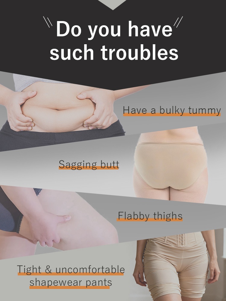 Feature collage illustrating common fit concerns around tummy hips and thighs VEIMIA