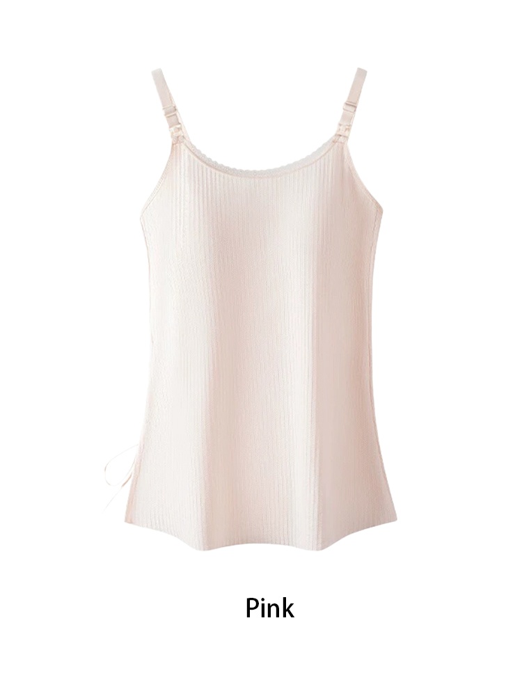 Purple patterned lace nursing camisole front view with easy-open top buttons VEIMIA