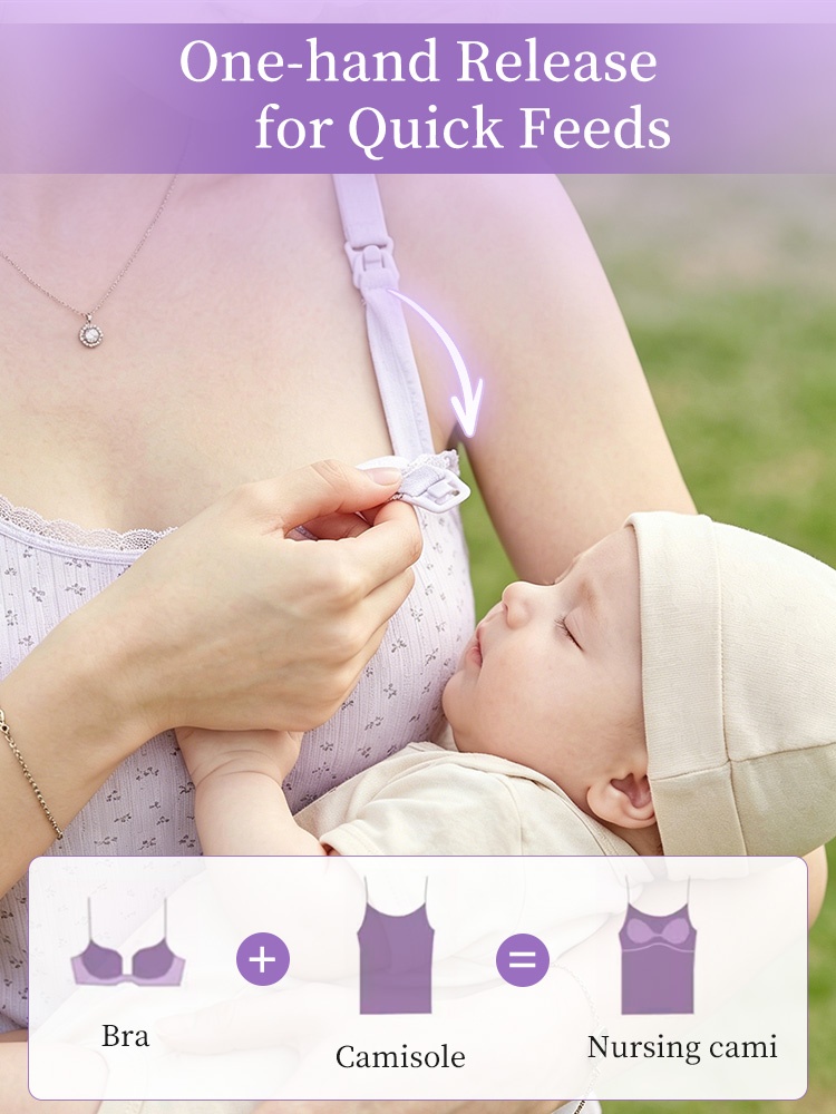 Pink ribbed nursing camisole front view with easy-open top buttons VEIMIA
