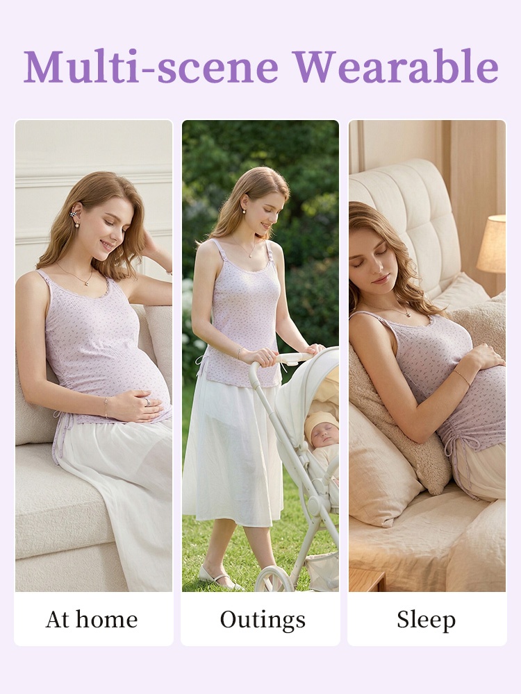 White patterned lace nursing camisole side view with maternity stretch fit VEIMIA