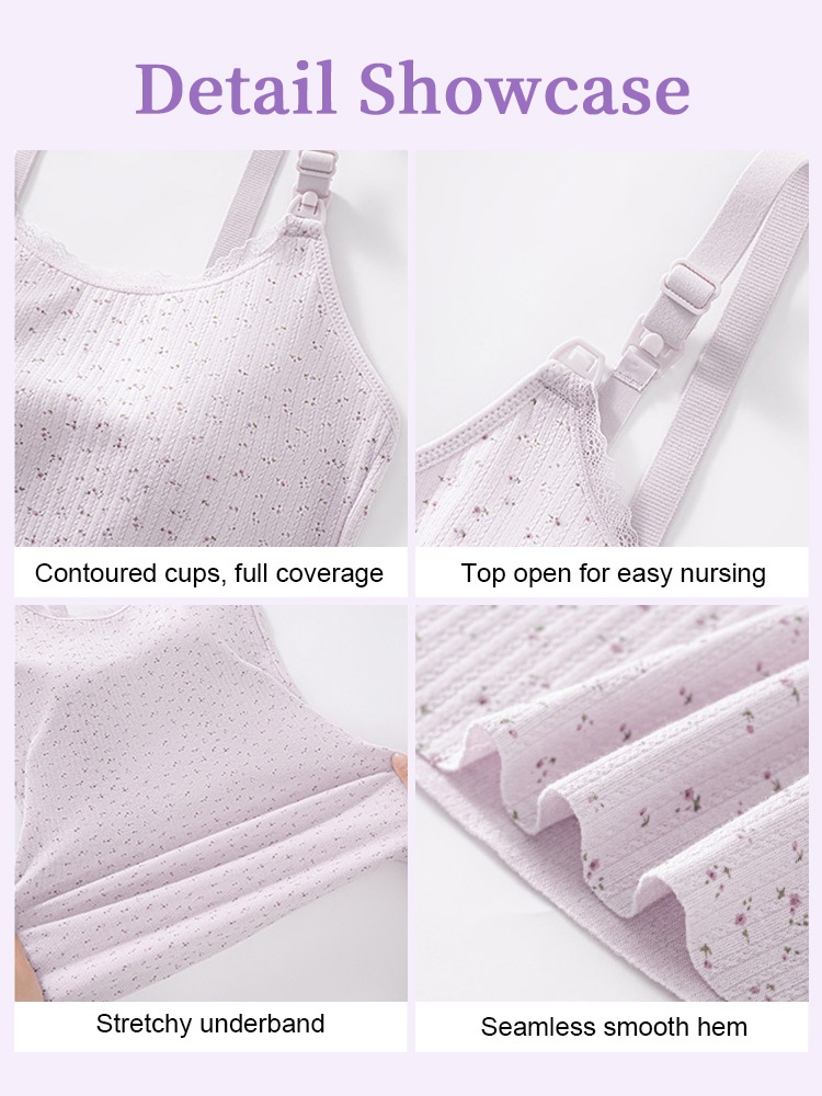 White patterned lace nursing camisole worn by model with supportive V-neck design VEIMIA