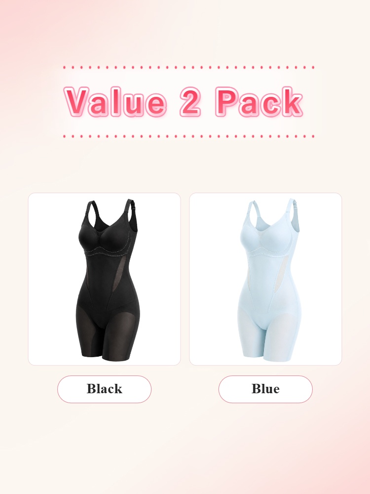 Value 2 pack shaping bodysuits in black and light blue VEIMIA