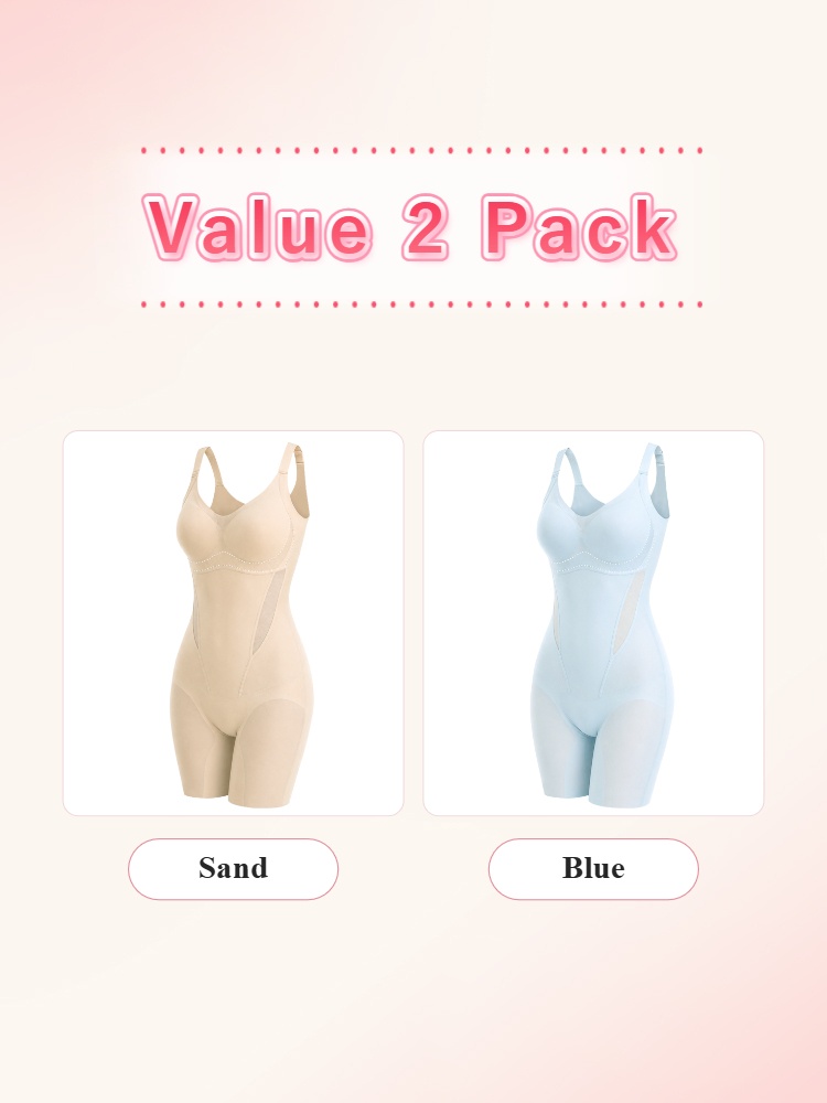 Value 2 pack shaping bodysuits in sand and light blue VEIMIA