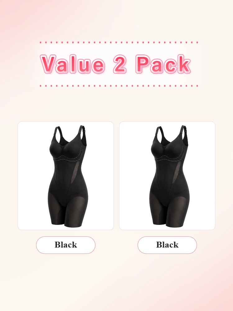 Value 2 pack black shaping bodysuits with built-in cups VEIMIA