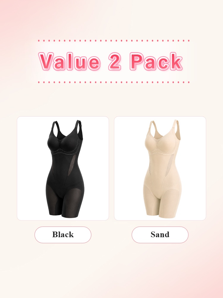 Value 2 pack shaping bodysuits in black and sand VEIMIA