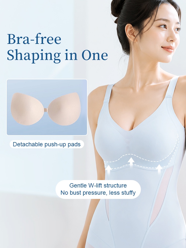 Feature graphic showing detachable cup pads and underbust support structure VEIMIA