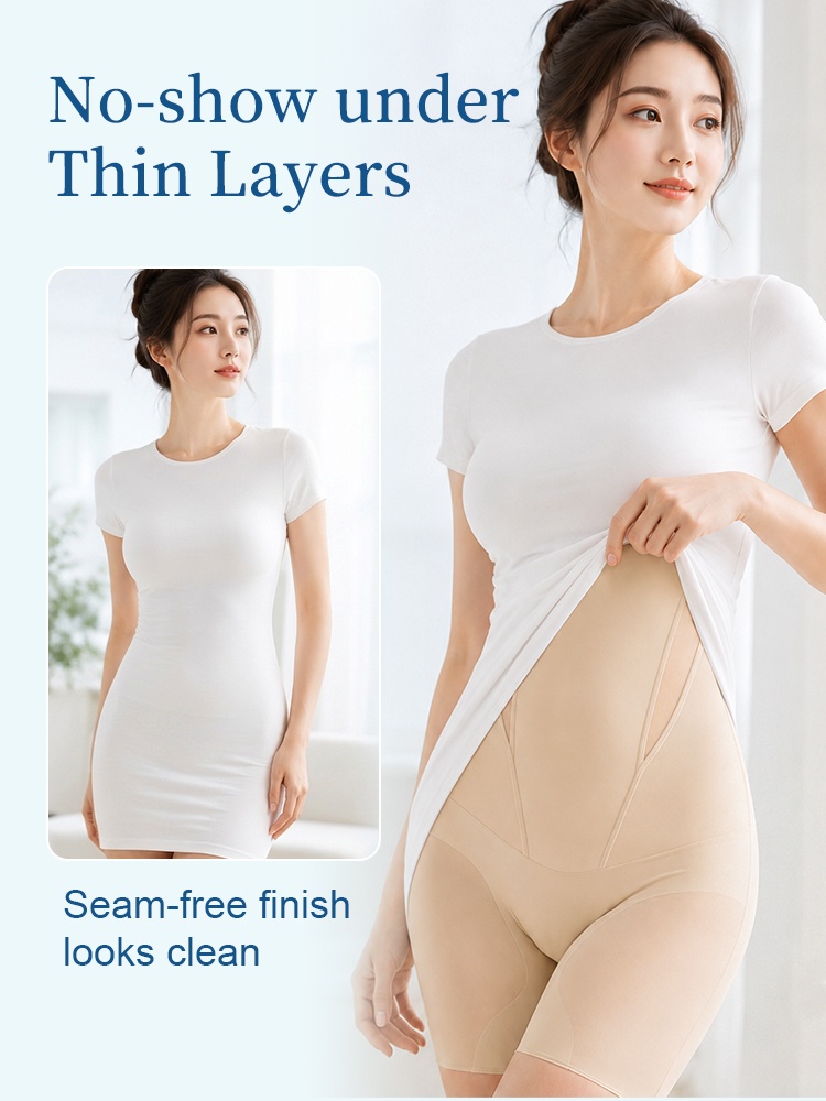 Model showing sand shaping bodysuit under a fitted white top VEIMIA
